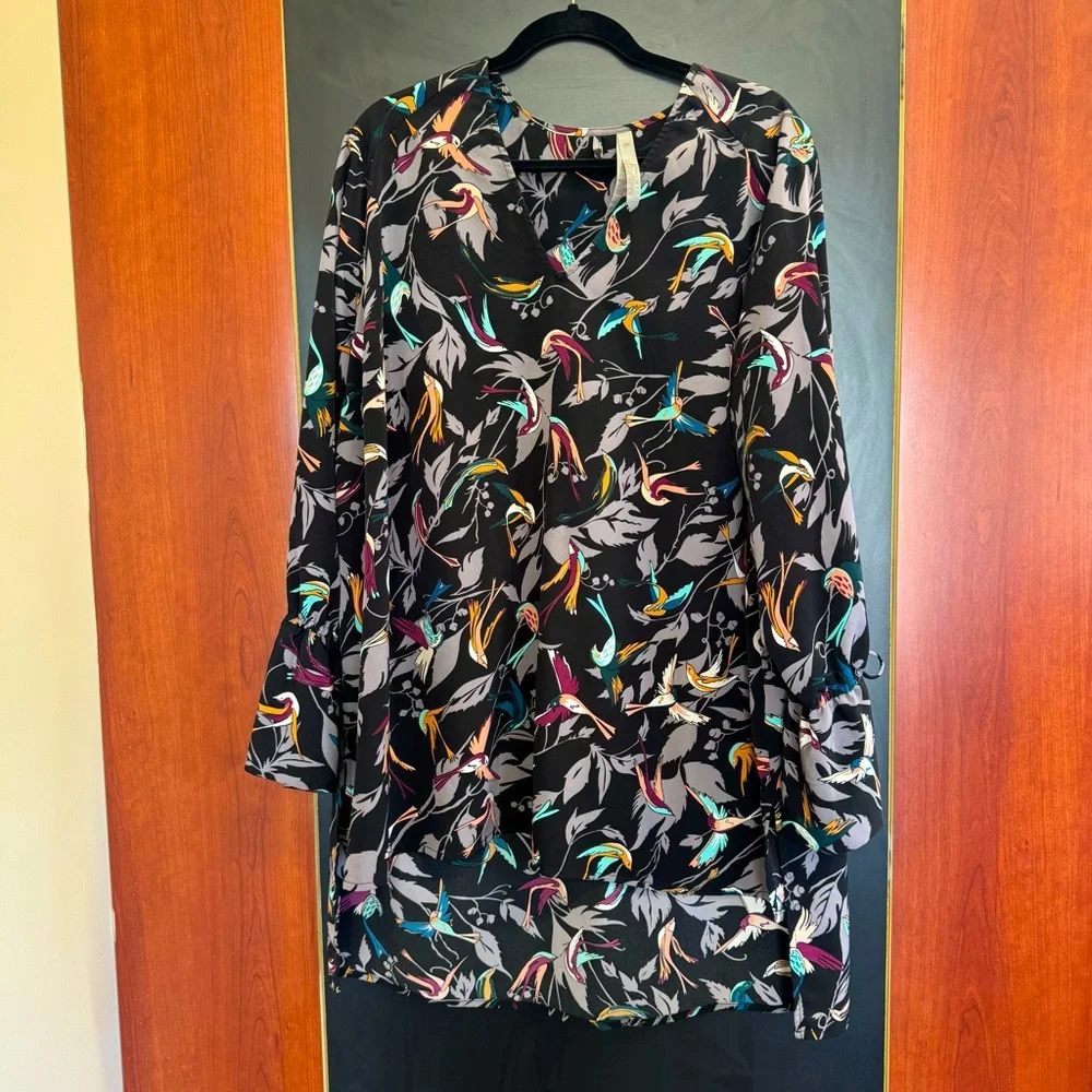 Melissa McCarthy Seven 7 High Low Tunic Shirt Long Sleeve Birds Size 2X Swallows - Picture 1 of 14